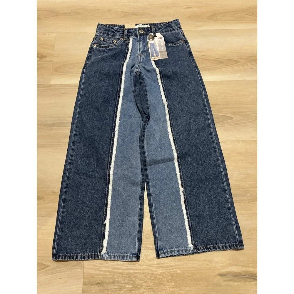 NWT Levi's Girls High Rise Baggy‎ Shade Blocked Jeans Size 8 Wide Leg Youth Kids